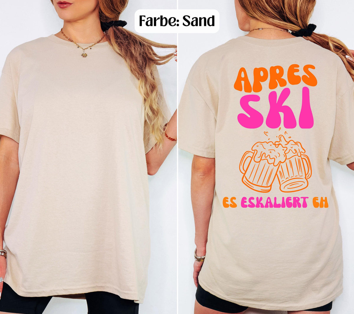 Apres Ski Outfit pink orange | Es eskaliert eh Shirt | Bier Motiv | Geschenk Skiurlaub | lustiges Apres Ski T-Shirt Damen | Après Ski