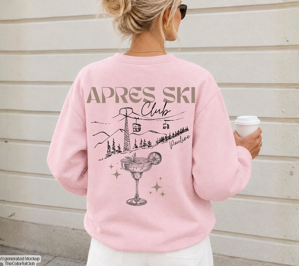 Apres Ski Club Sweater | Apres Ski Pullover personalisiert mit Name | Cocktail Motiv | Skiurlaub Geschenk Gruppe | Après Ski Outfit | Beige