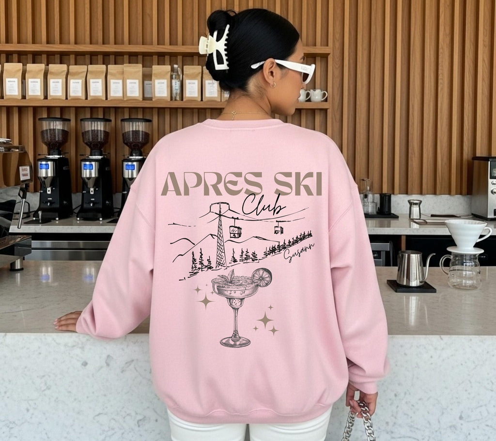 Apres Ski Club Sweater | Apres Ski Pullover personalisiert mit Name | Cocktail Motiv | Skiurlaub Geschenk Gruppe | Après Ski Outfit | Beige