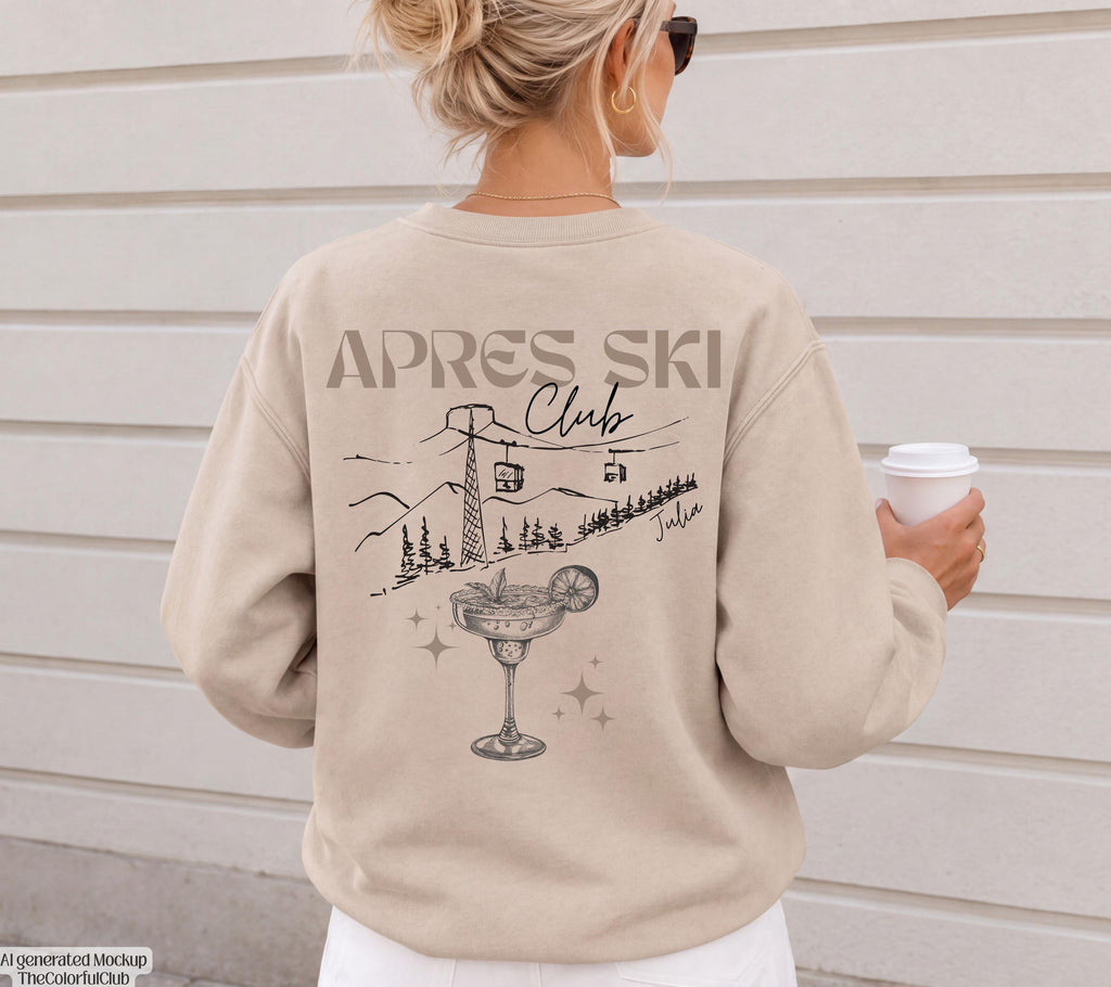 Apres Ski Club Sweater | Apres Ski Pullover personalisiert mit Name | Cocktail Motiv | Skiurlaub Geschenk Gruppe | Après Ski Outfit | Beige