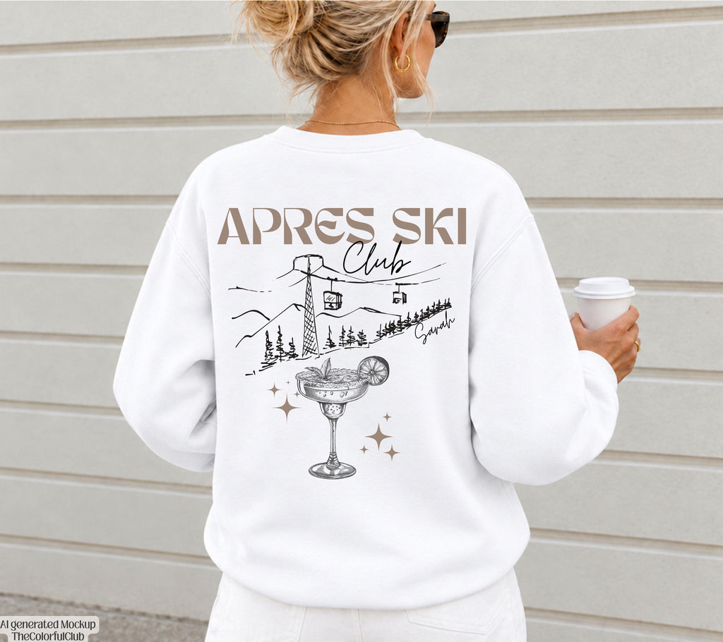 Apres Ski Club Sweater | Apres Ski Pullover personalisiert mit Name | Cocktail Motiv | Skiurlaub Geschenk Gruppe | Après Ski Outfit | Beige