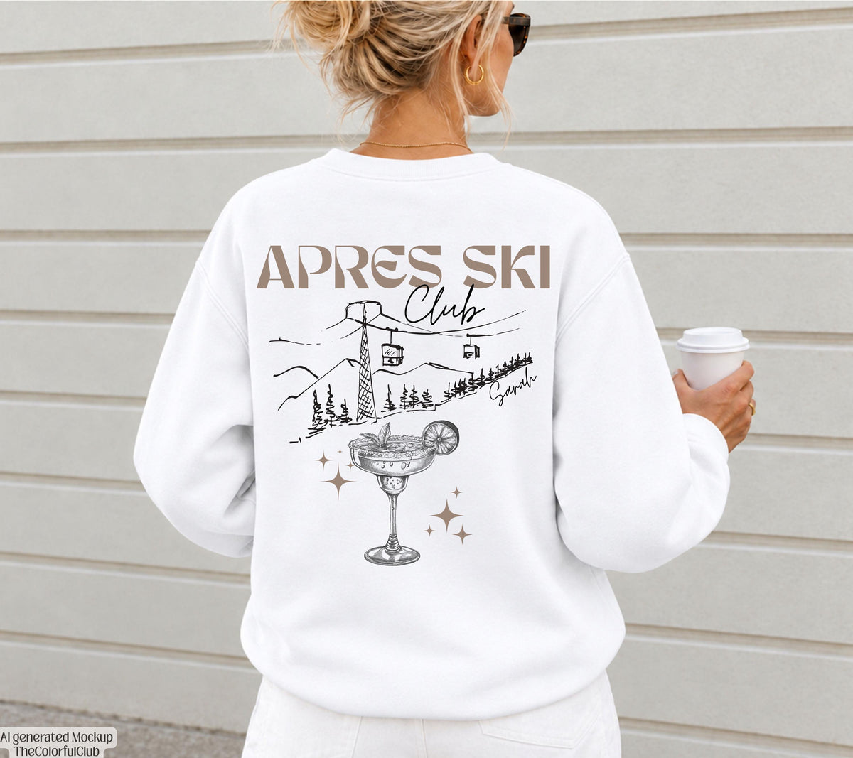 Apres Ski Club Sweater | Apres Ski Pullover personalisiert mit Name | Cocktail Motiv | Skiurlaub Geschenk Gruppe | Après Ski Outfit | Beige