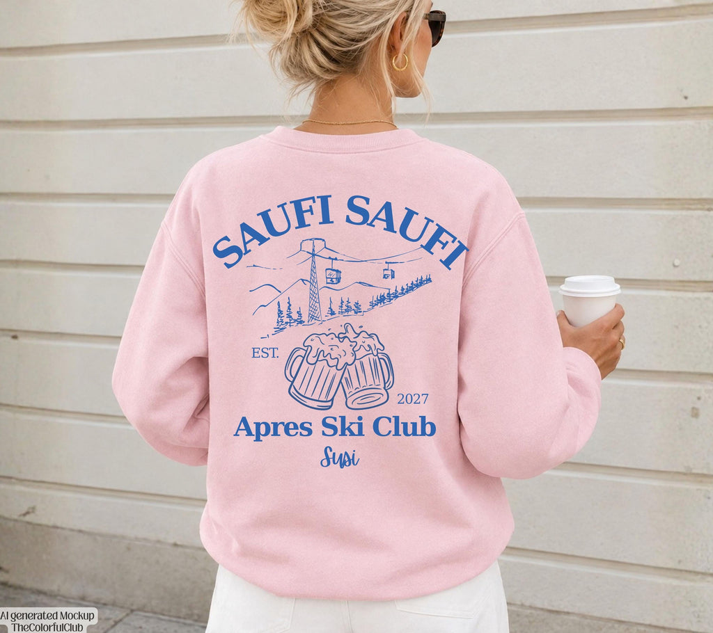 Apres Ski Pullover personalisiert | Saufi Saufi Après Ski Club mit Name & Jahr | Skiurlaub Outfit | Bier Pullover | Gruppen Geschenk
