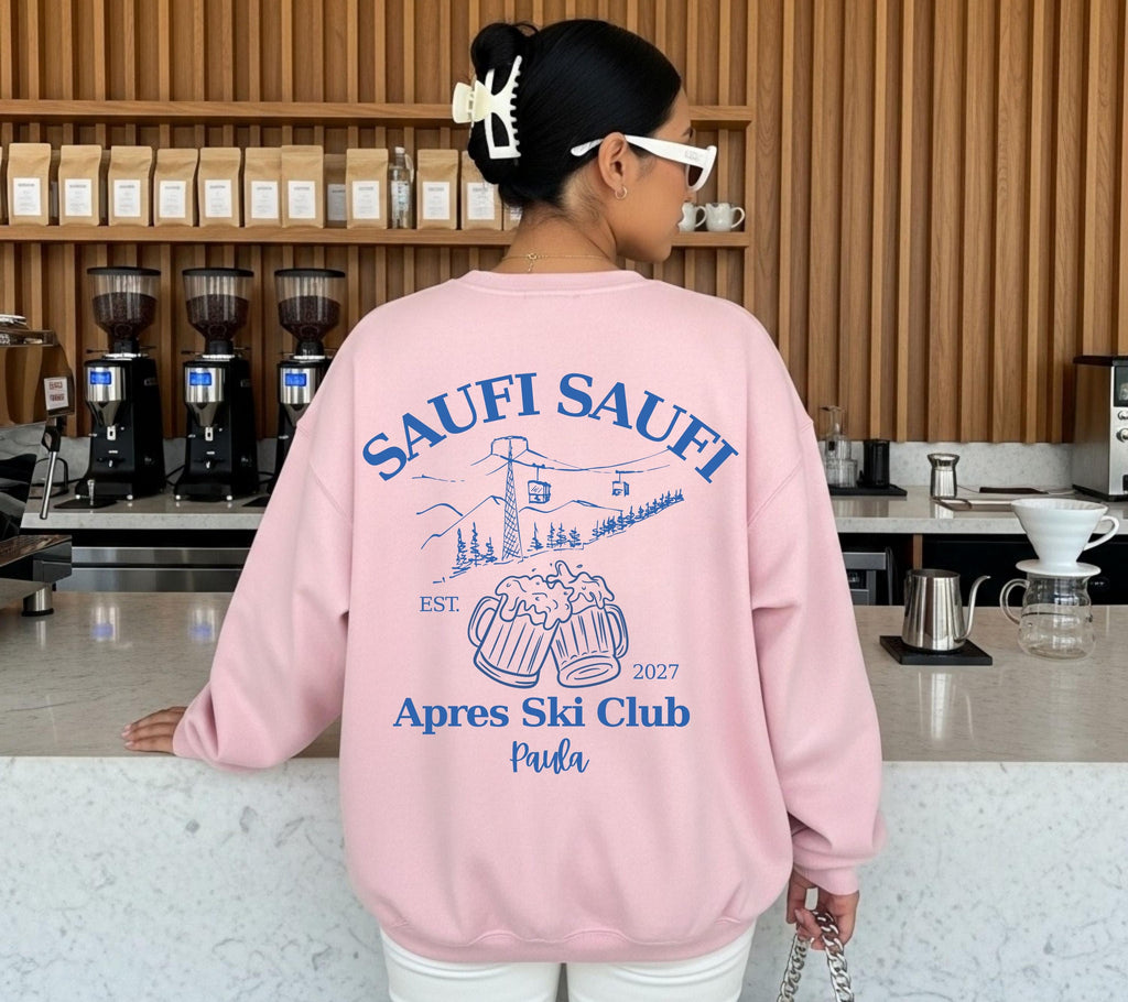 Apres Ski Pullover personalisiert | Saufi Saufi Après Ski Club mit Name & Jahr | Skiurlaub Outfit | Bier Pullover | Gruppen Geschenk