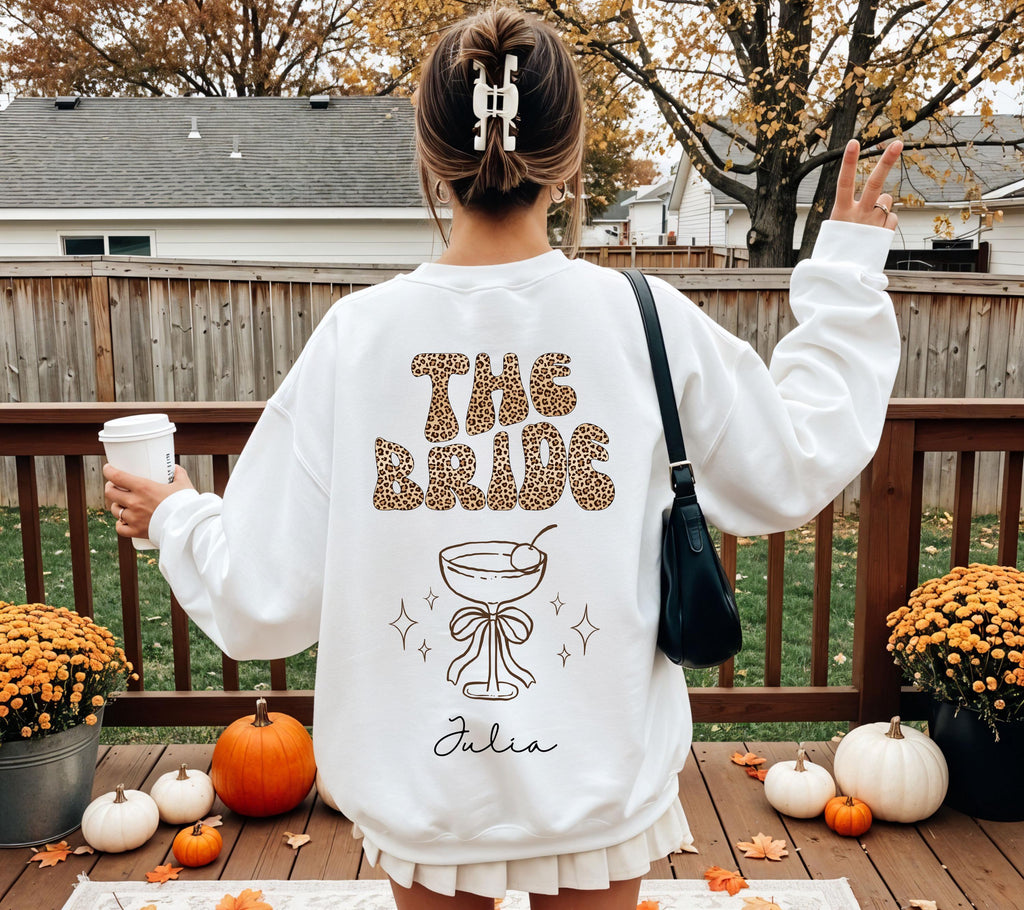 Braut Pullover Leo Muster, JGA Sweater personalisiert mit Namen, Verlobungsfeier, Polterabend, Bride to be, Pulli, Sweatshirt, Leopard