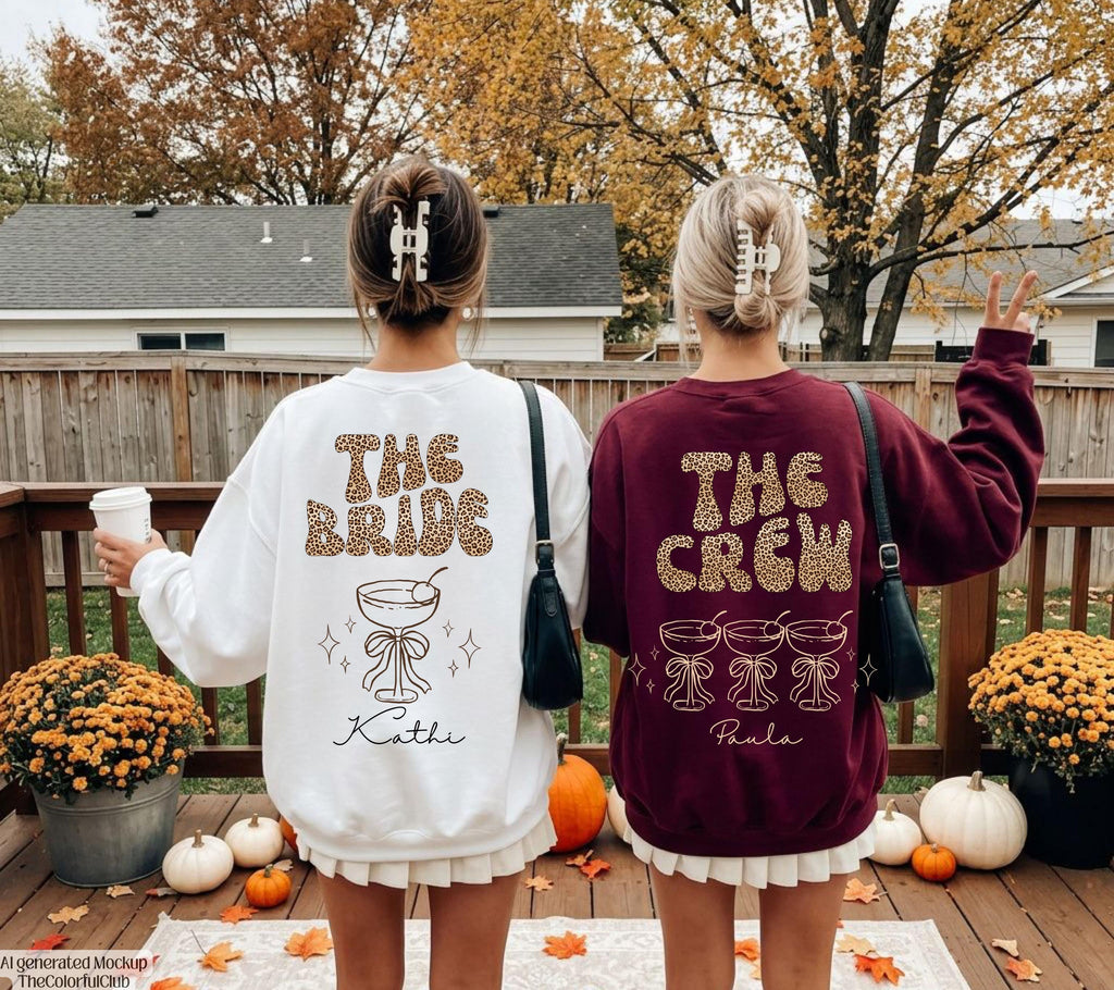 Braut Pullover Leo Muster, JGA Sweater personalisiert mit Namen, Verlobungsfeier, Polterabend, Bride to be, Pulli, Sweatshirt, Leopard