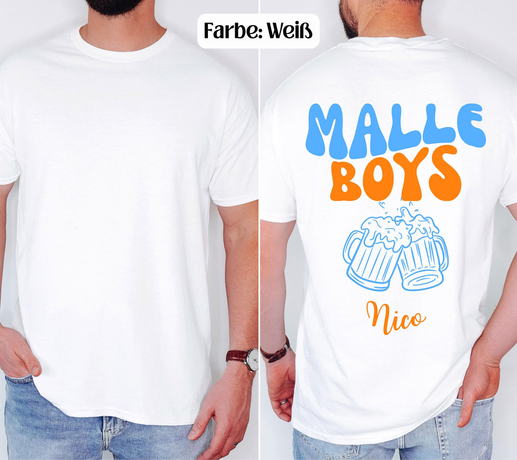 Malle Shirt Damen und Herren, Malle Shirts, Malle Girls & Boys, personalisiert mit Name, Mallorca Shirts, Bier Shirt, Gruppenshirt, Tshirt
