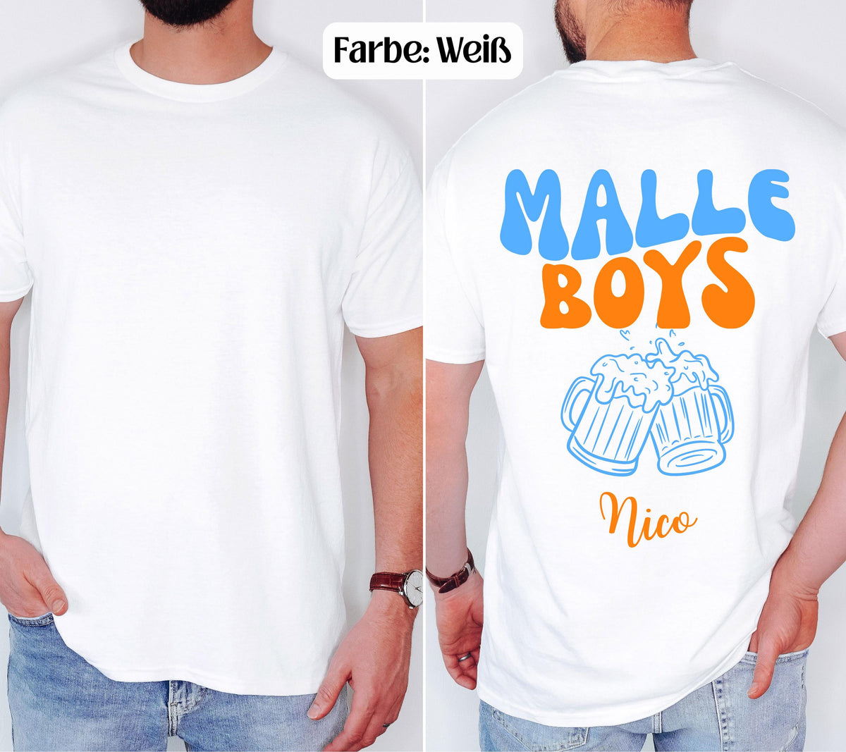 Malle Shirt Damen und Herren, Malle Shirts, Malle Girls & Boys, personalisiert mit Name, Mallorca Shirts, Bier Shirt, Gruppenshirt, Tshirt