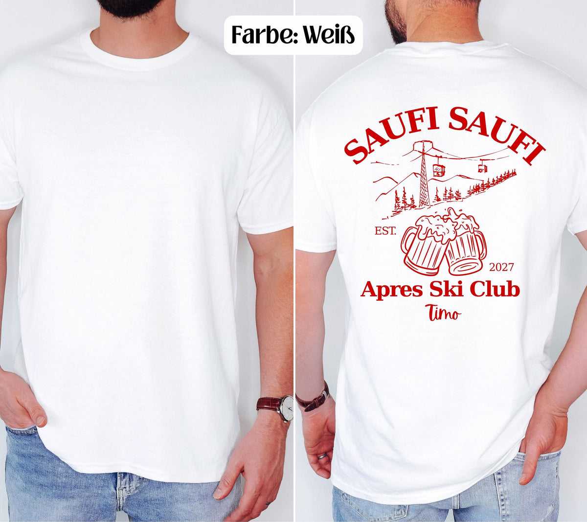 Apres Ski T Shirt mit Namen, Après Ski Outfit Damen, Lustiges Ski Shirt Herren, Saufi Saufi, Gruppenshirt Skiurlaub, Bier Shirt, Apres Ski
