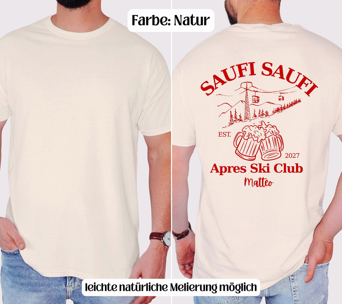 Apres Ski T Shirt mit Namen, Après Ski Outfit Damen, Lustiges Ski Shirt Herren, Saufi Saufi, Gruppenshirt Skiurlaub, Bier Shirt, Apres Ski