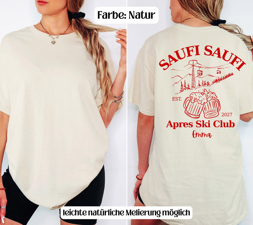 Apres Ski T Shirt mit Namen, Après Ski Outfit Damen, Lustiges Ski Shirt Herren, Saufi Saufi, Gruppenshirt Skiurlaub, Bier Shirt, Apres Ski