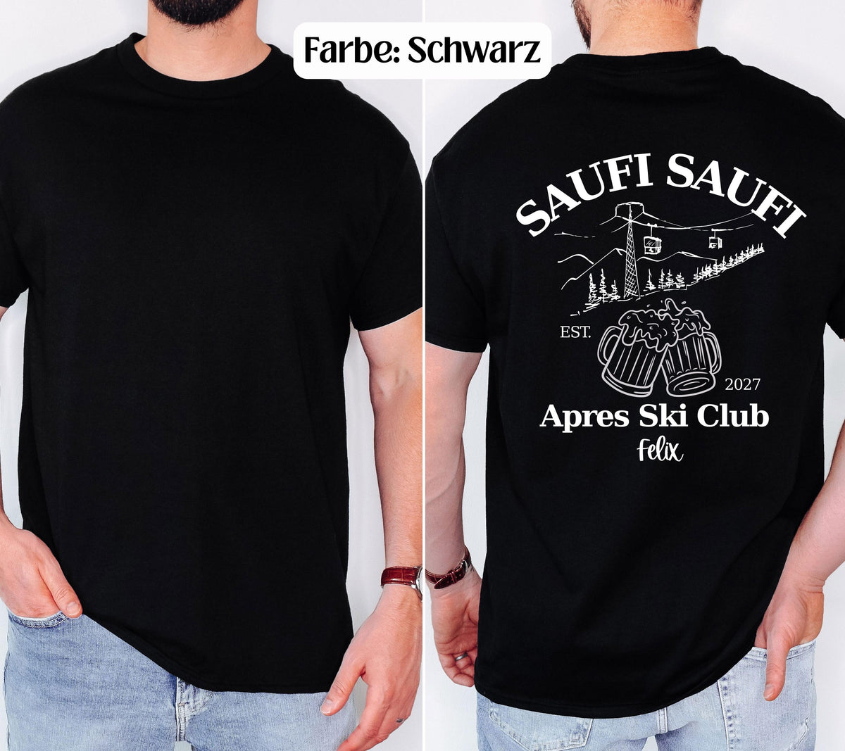 Apres Ski T Shirt mit Namen, Après Ski Outfit Damen, Lustiges Ski Shirt Herren, Saufi Saufi, Gruppenshirt Skiurlaub, Bier Shirt, Apres Ski