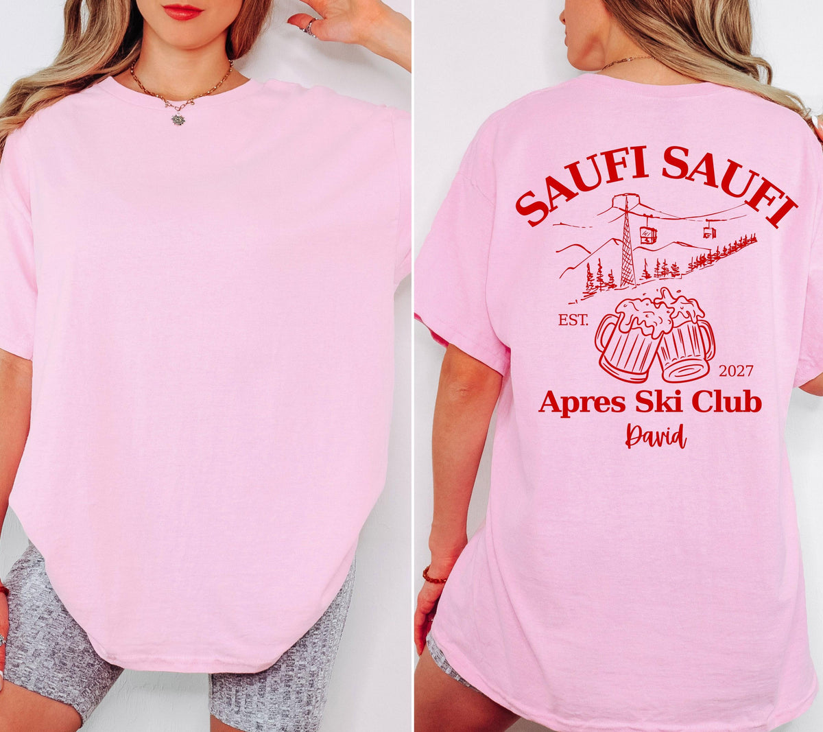 Apres Ski T Shirt mit Namen, Après Ski Outfit Damen, Lustiges Ski Shirt Herren, Saufi Saufi, Gruppenshirt Skiurlaub, Bier Shirt, Apres Ski