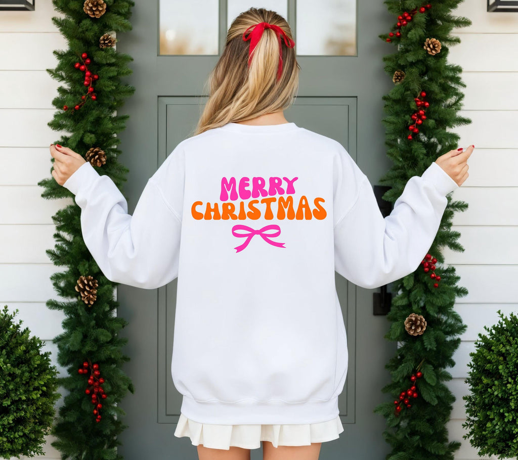 Weihnachtspullover Damen Merry Christmas, Pink Orange Xmas Sweater, Weihnachtspulli Frauen, Geschenk Weihnachten Mama Freundin