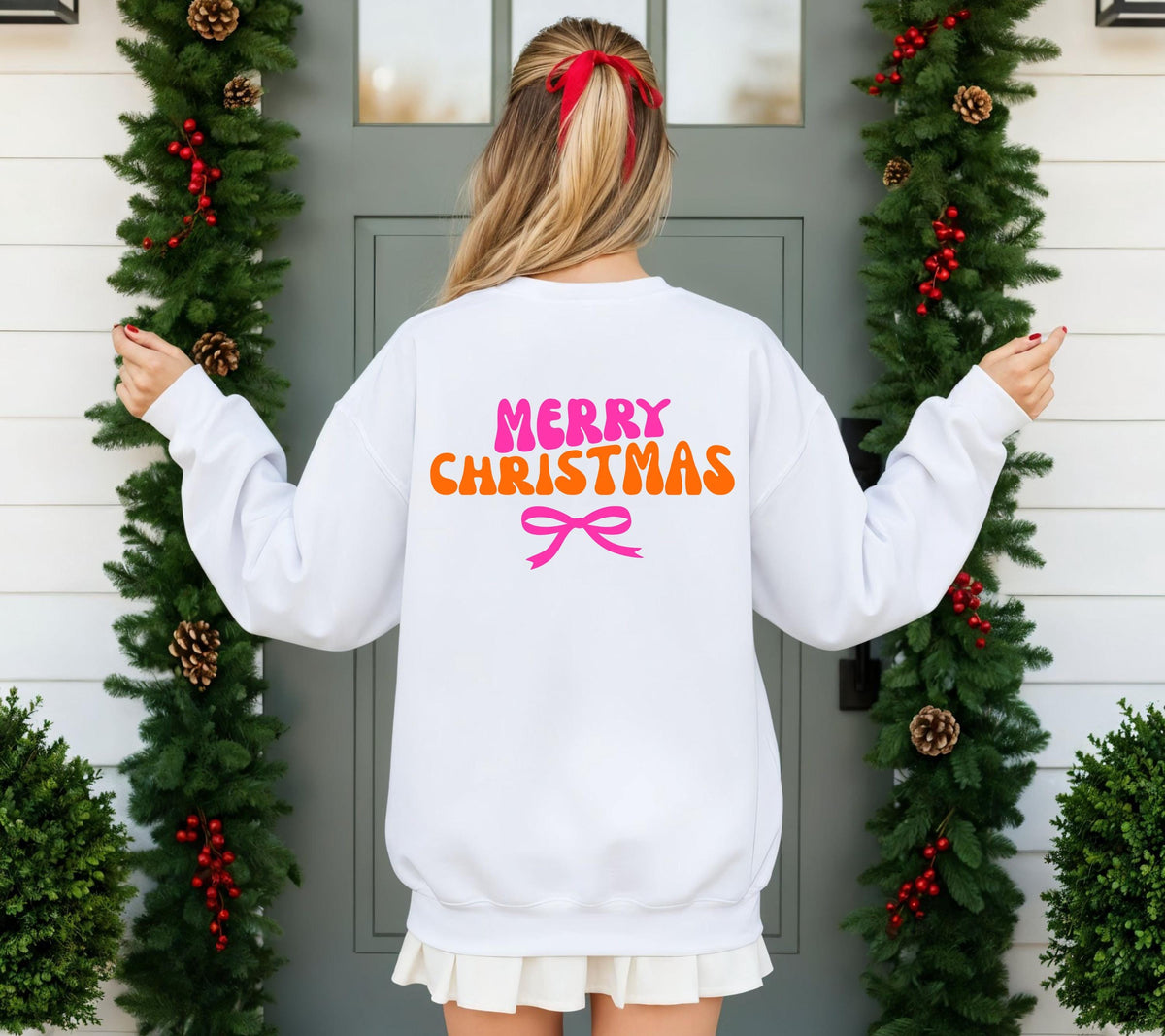 Weihnachtspullover Damen Merry Christmas, Pink Orange Xmas Sweater, Weihnachtspulli Frauen, Geschenk Weihnachten Mama Freundin