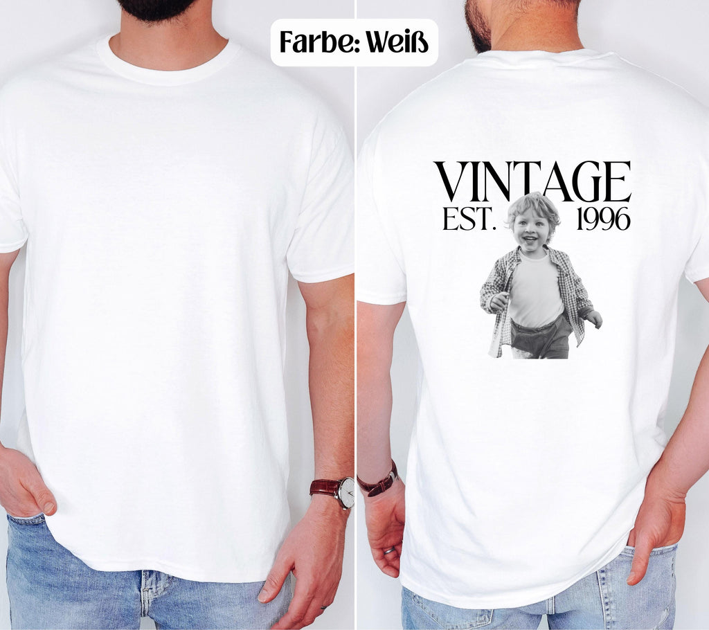 Vintage Foto Shirt Mann, Geburtstagsshirt personalisiert mit Kinderfoto, Vintage Est. Wunschjahr, Geschenk 30 40 50 Geburtstag Männer