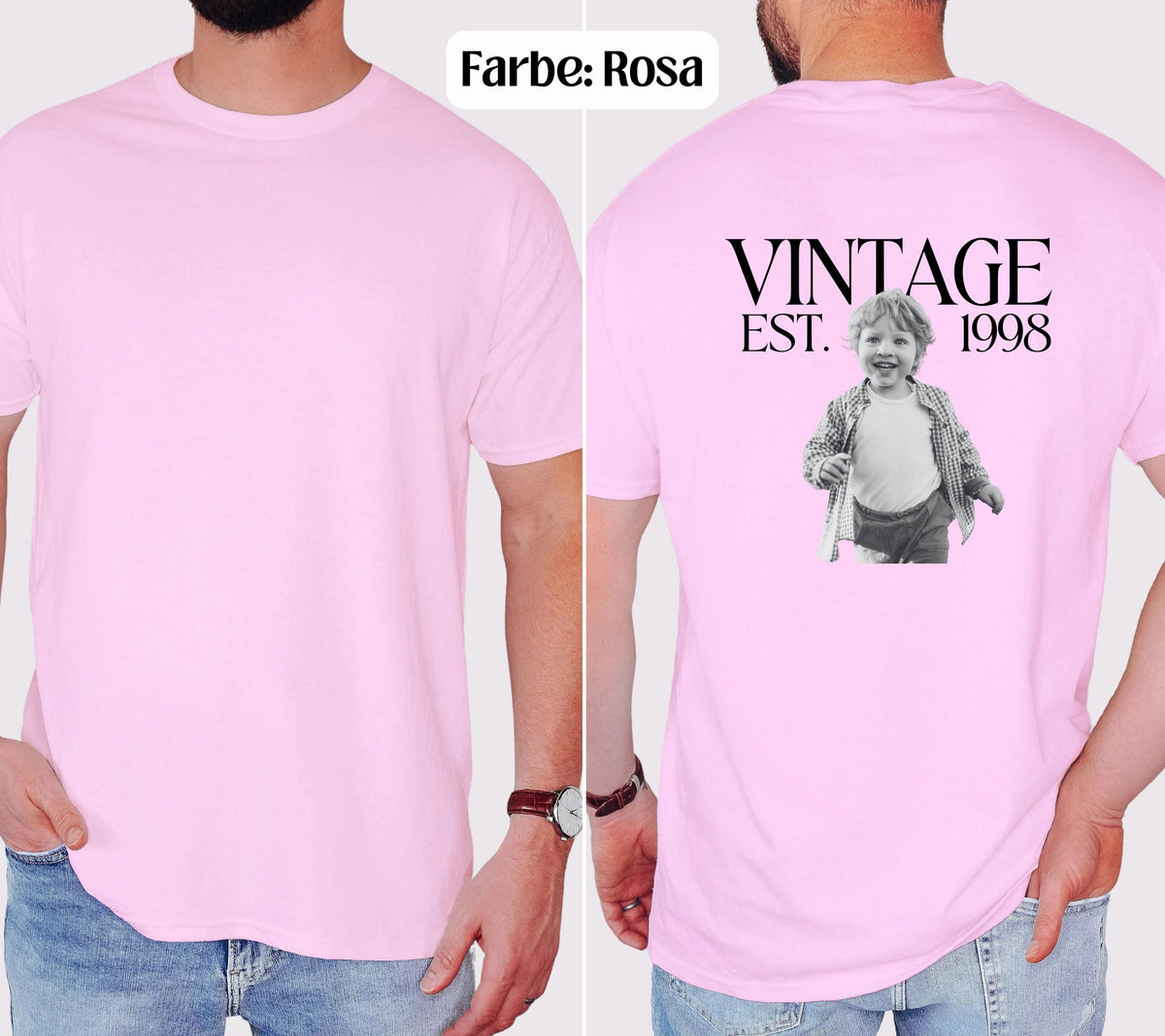 Vintage Foto Shirt Mann, Geburtstagsshirt personalisiert mit Kinderfoto, Vintage Est. Wunschjahr, Geschenk 30 40 50 Geburtstag Männer