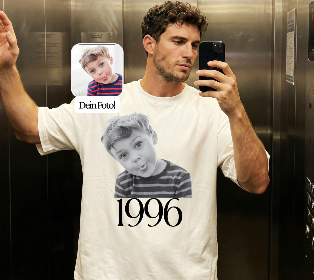 Geburtstagsshirt 30 Mann mit Foto, Est 1996 Shirt personalisiert, Geschenk zum 30. Geburtstag, T-Shirt mit Kinderfoto, Geburtstagsgeschenk