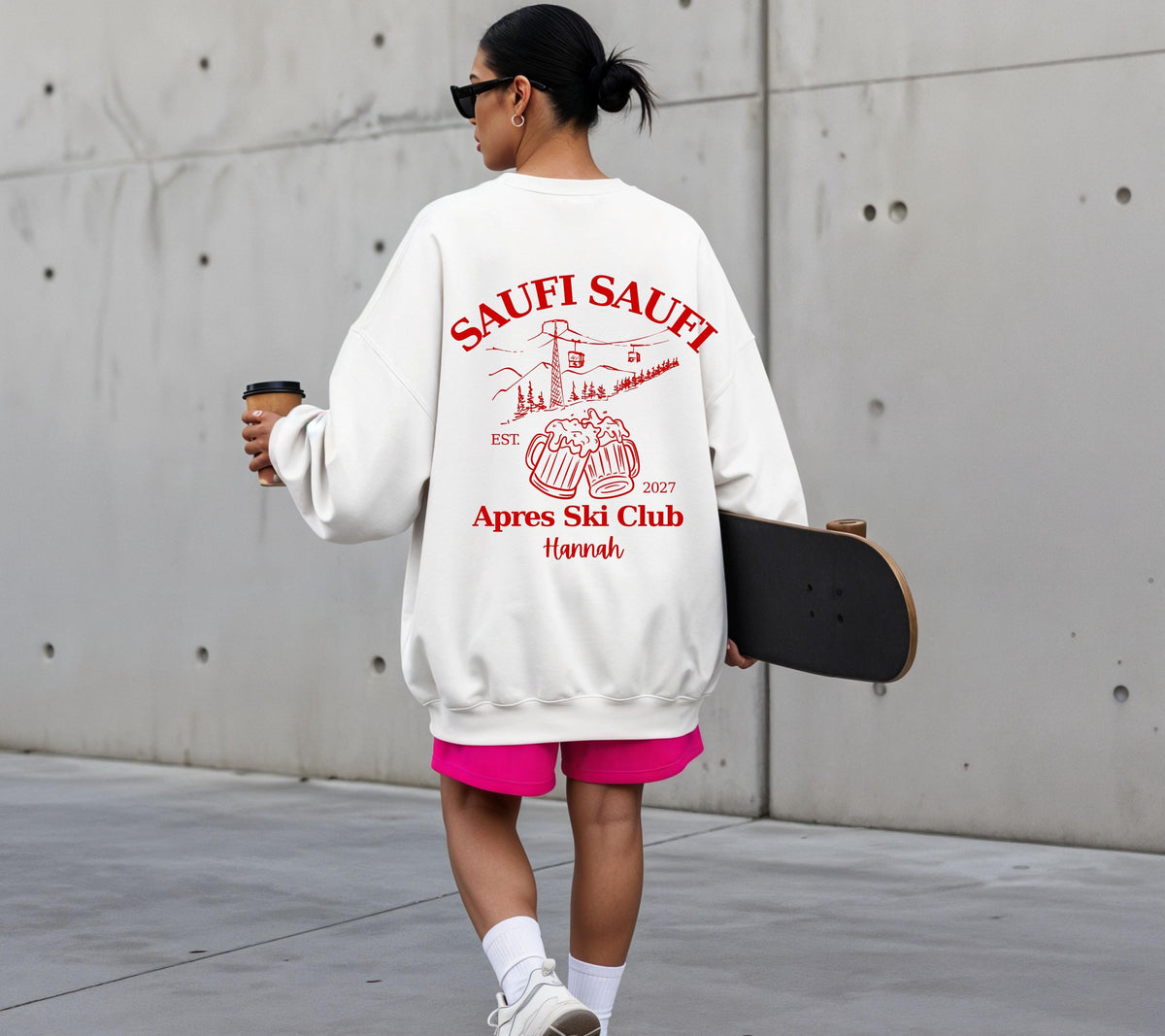 Apres Ski Pullover personalisiert mit Namen & Jahr | Saufi Saufi Apres Ski Club | Bier Motiv | Skiurlaub Geschenk Gruppe | Après Ski Outfit