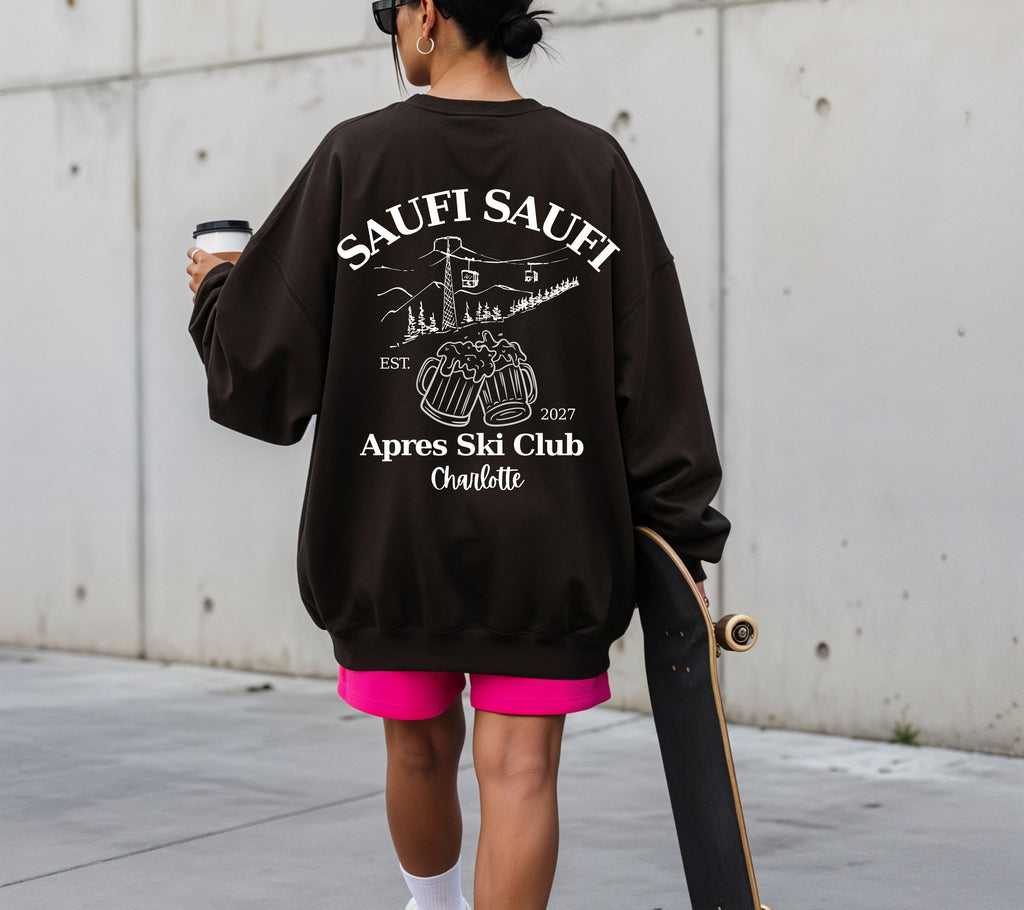 Apres Ski Pullover personalisiert mit Namen & Jahr | Saufi Saufi Apres Ski Club | Bier Motiv | Skiurlaub Geschenk Gruppe | Après Ski Outfit