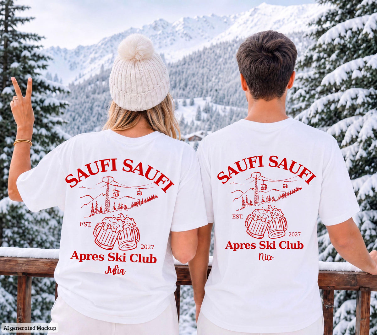 Apres Ski T Shirt mit Namen, Après Ski Outfit Damen, Lustiges Ski Shirt Herren, Saufi Saufi, Gruppenshirt Skiurlaub, Bier Shirt, Apres Ski
