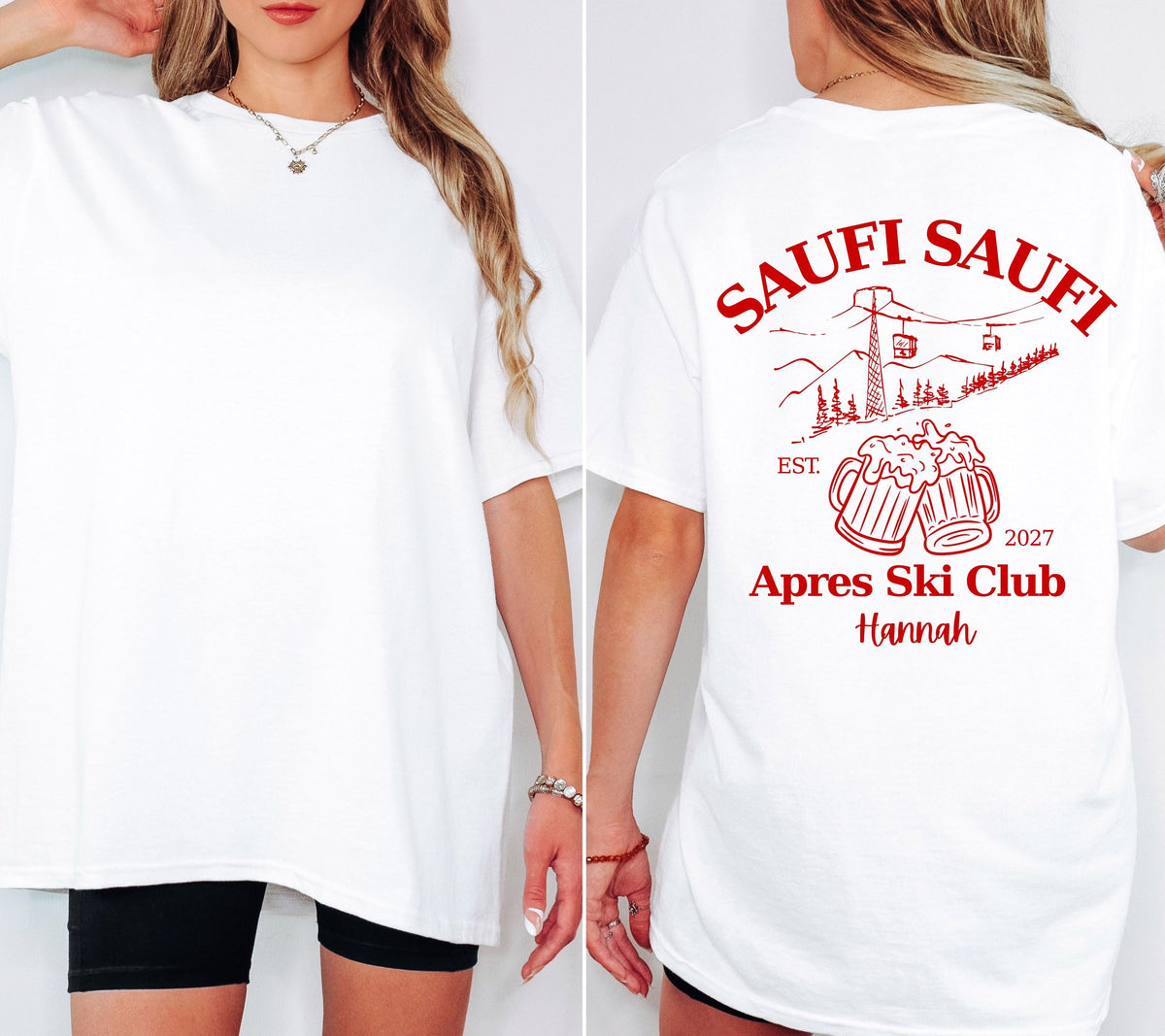Apres Ski T Shirt mit Namen, Après Ski Outfit Damen, Lustiges Ski Shirt Herren, Saufi Saufi, Gruppenshirt Skiurlaub, Bier Shirt, Apres Ski