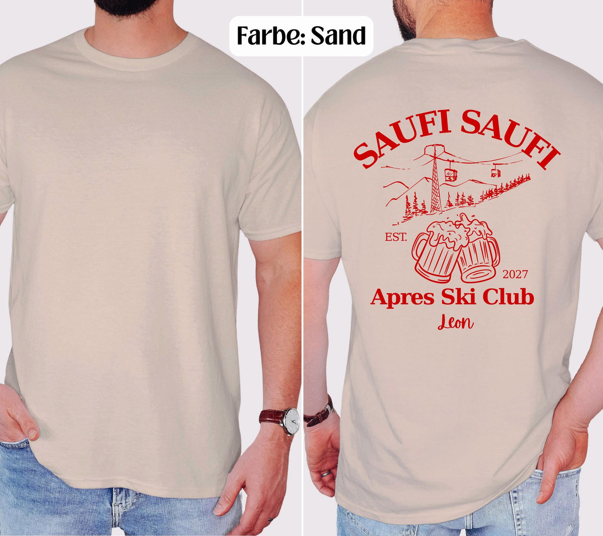 Apres Ski T Shirt mit Namen, Après Ski Outfit Damen, Lustiges Ski Shirt Herren, Saufi Saufi, Gruppenshirt Skiurlaub, Bier Shirt, Apres Ski