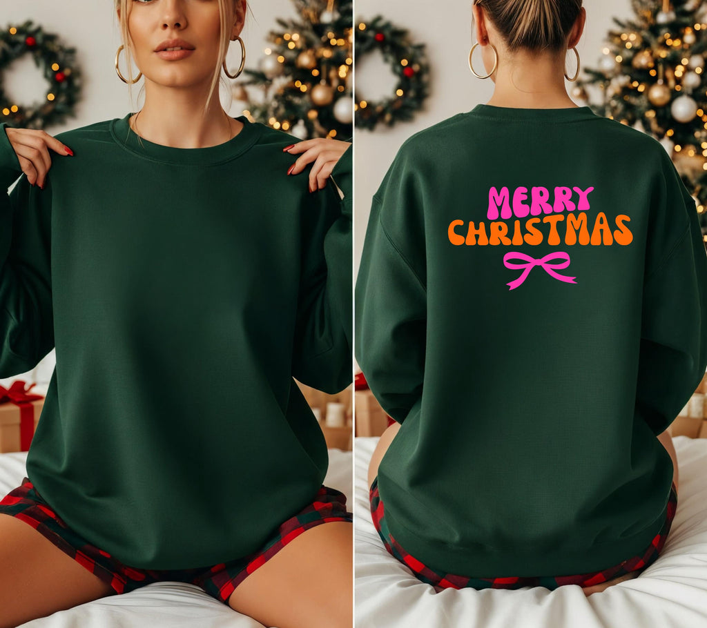 Weihnachtspullover Damen Merry Christmas, Pink Orange Xmas Sweater, Weihnachtspulli Frauen, Geschenk Weihnachten Mama Freundin