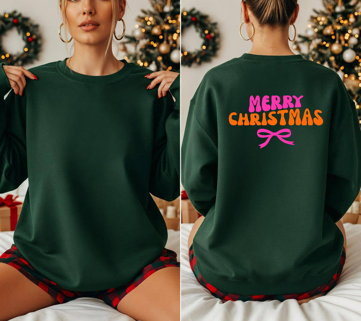 Weihnachtspullover Damen Merry Christmas, Pink Orange Xmas Sweater, Weihnachtspulli Frauen, Geschenk Weihnachten Mama Freundin