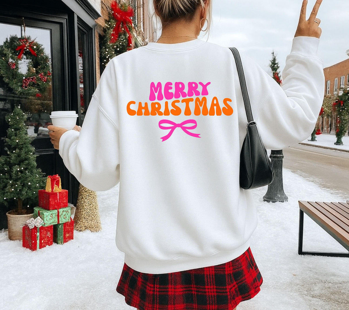 Weihnachtspullover Damen Merry Christmas, Pink Orange Xmas Sweater, Weihnachtspulli Frauen, Geschenk Weihnachten Mama Freundin
