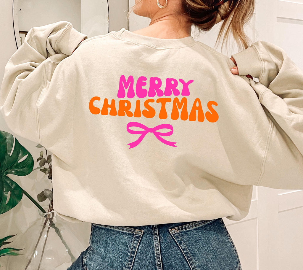 Weihnachtspullover Damen Merry Christmas, Pink Orange Xmas Sweater, Weihnachtspulli Frauen, Geschenk Weihnachten Mama Freundin