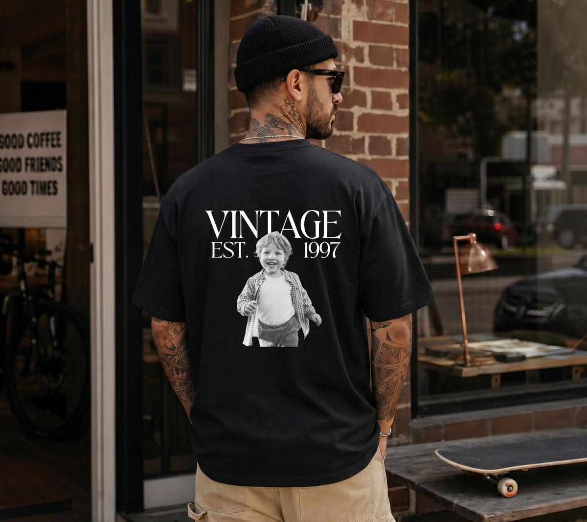Vintage Foto Shirt Mann, Geburtstagsshirt personalisiert mit Kinderfoto, Vintage Est. Wunschjahr, Geschenk 30 40 50 Geburtstag Männer