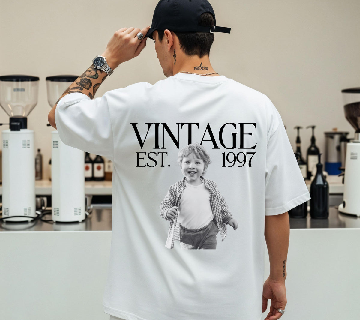 Vintage Foto Shirt Mann, Geburtstagsshirt personalisiert mit Kinderfoto, Vintage Est. Wunschjahr, Geschenk 30 40 50 Geburtstag Männer