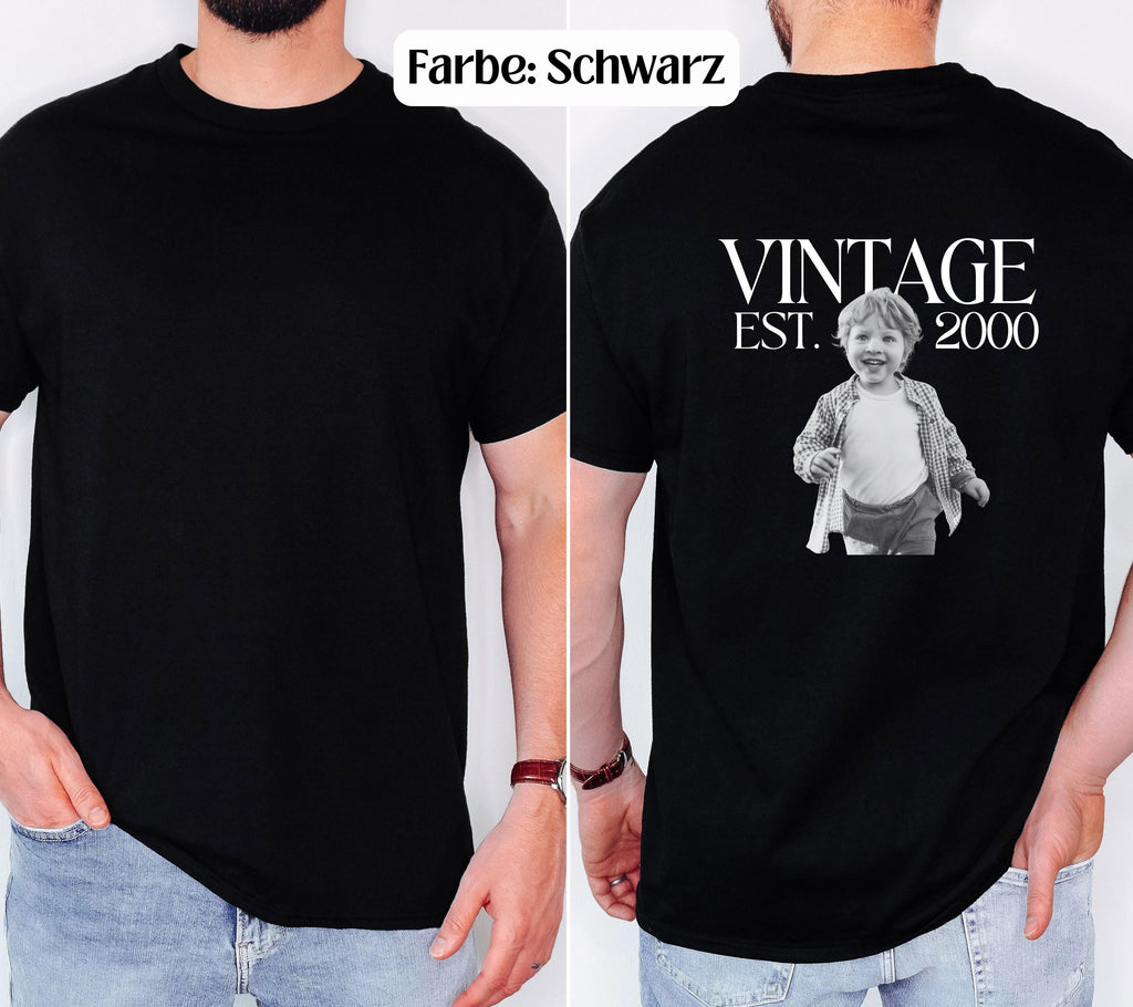 Vintage Foto Shirt Mann, Geburtstagsshirt personalisiert mit Kinderfoto, Vintage Est. Wunschjahr, Geschenk 30 40 50 Geburtstag Männer