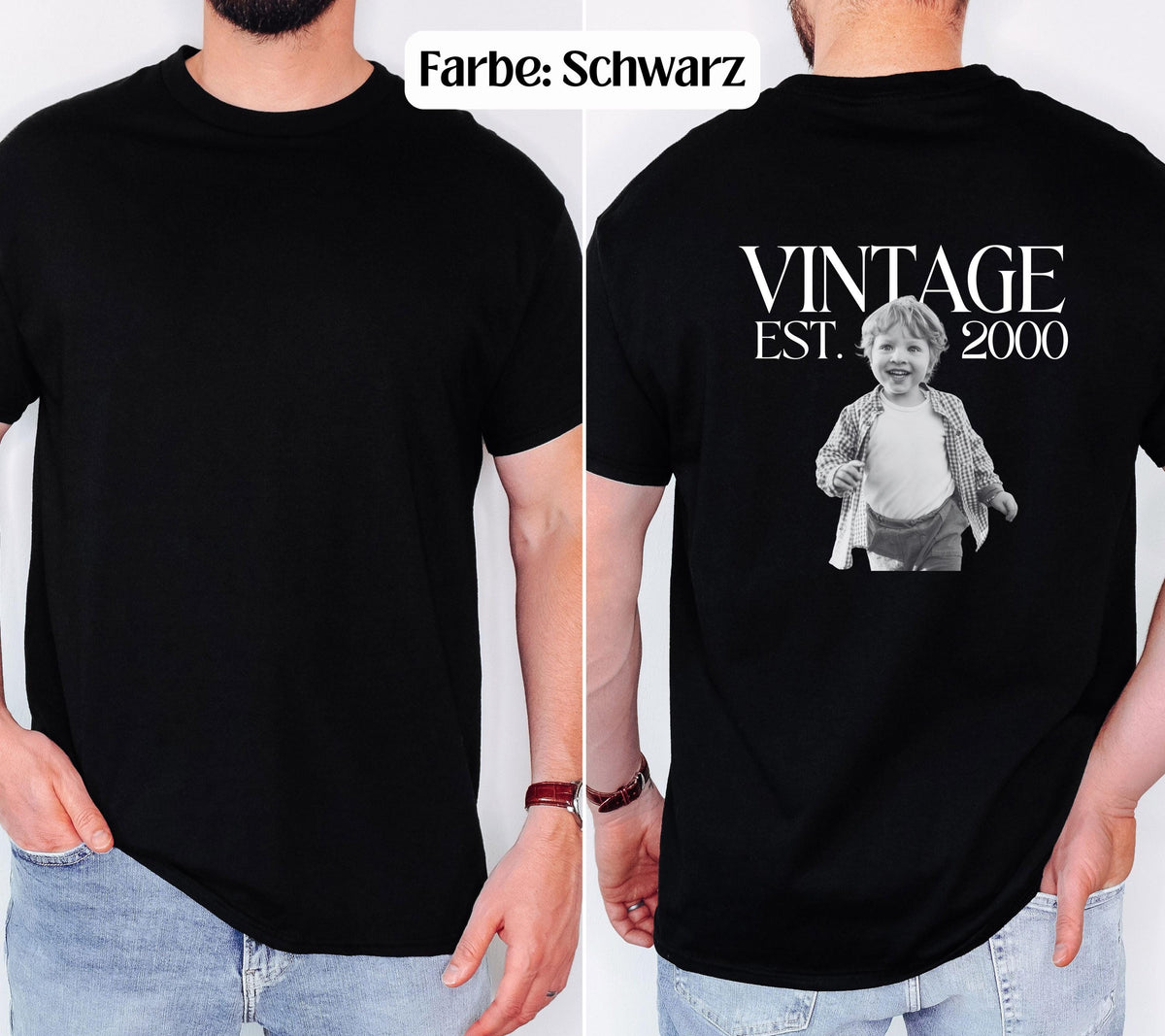Vintage Foto Shirt Mann, Geburtstagsshirt personalisiert mit Kinderfoto, Vintage Est. Wunschjahr, Geschenk 30 40 50 Geburtstag Männer