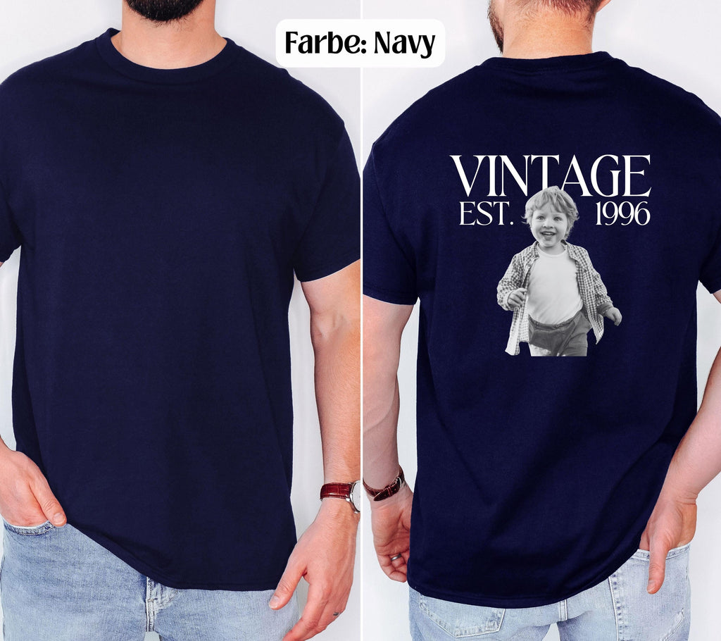 Vintage Foto Shirt Mann, Geburtstagsshirt personalisiert mit Kinderfoto, Vintage Est. Wunschjahr, Geschenk 30 40 50 Geburtstag Männer